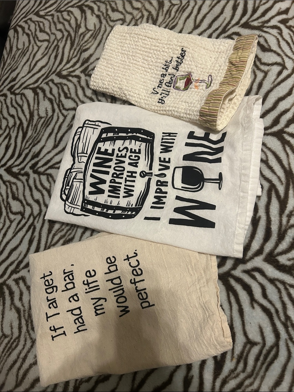 Playful Bar-Themed Kitchen Towel - Beige Text Print 3 Tea Towels